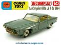 La Chrysler Ghia L6 4 verte en miniature par Corgi Toys au 1/43e incomplète