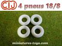 Lot de 4 pneus 18/8 blancs et lisses pour voitures miniatures CIJ et Dinky Toys