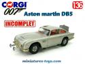 La DB5 Aston Martin de James Bond en miniature Corgi au 1/36e incomplète