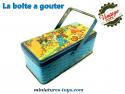 Le panier boite à gouter ancien en metal bleu sérigraphié avec un dessin de Bozz