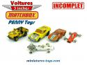 Un lot de 5 voitures miniatures incomplète Matchbox et Penny Toys au 1/65e