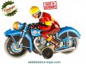 La moto miniature allemande bleue en métal réalisée a la façon d'un jouet ancien