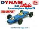 La formule 3 Alpine bleue en miniature de Solido Dynam au 1/43e incomplète